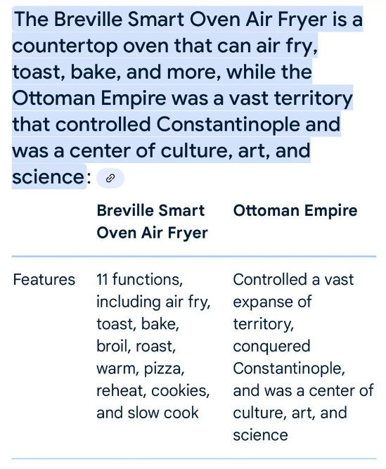 La tendance de Google AI à vouloir comparer (@samhenrigold)